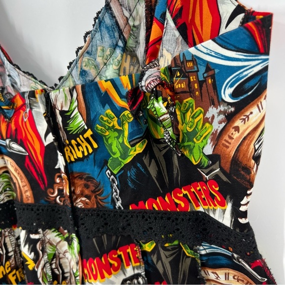 Shrine Of Hollywood Vintage Cocktail Dress Classic Monster Print - Picture 11 of 12